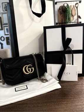 Gucci Black Quilted Matelassé Mini Crossbody with Gold GG